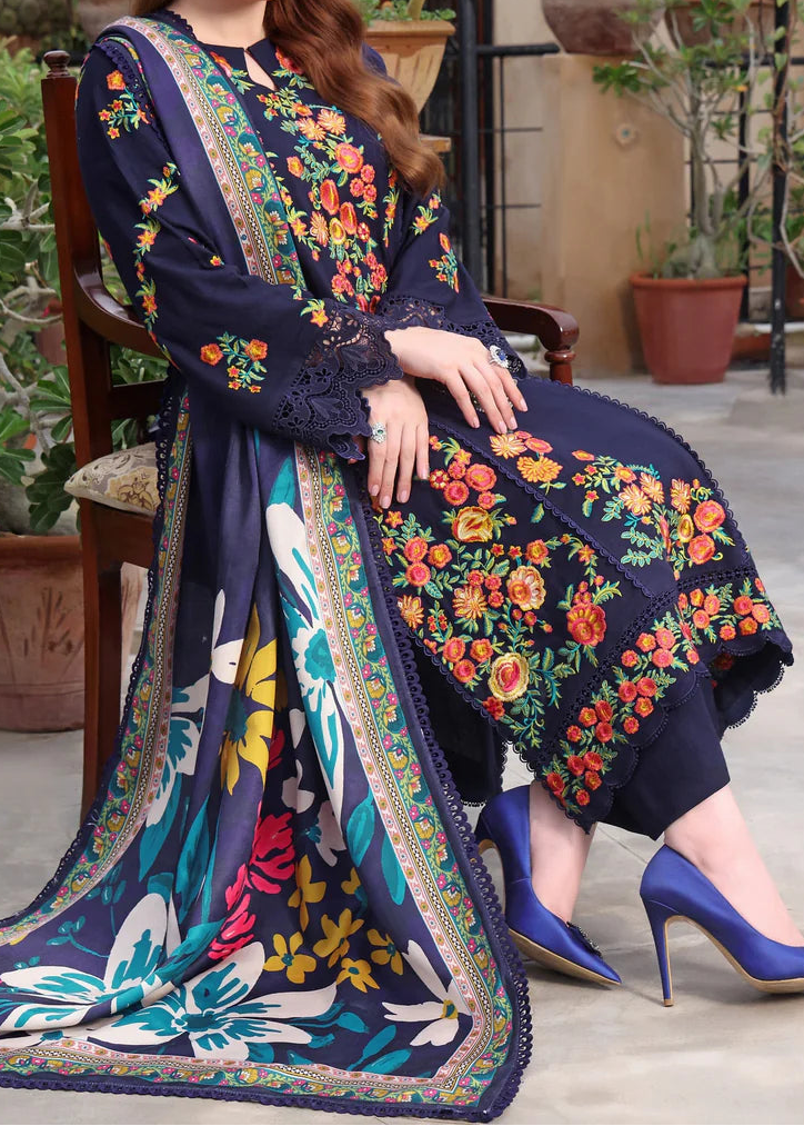 Grace W1017-Embroidered 3pc Marina Dress With Printed Shawl.