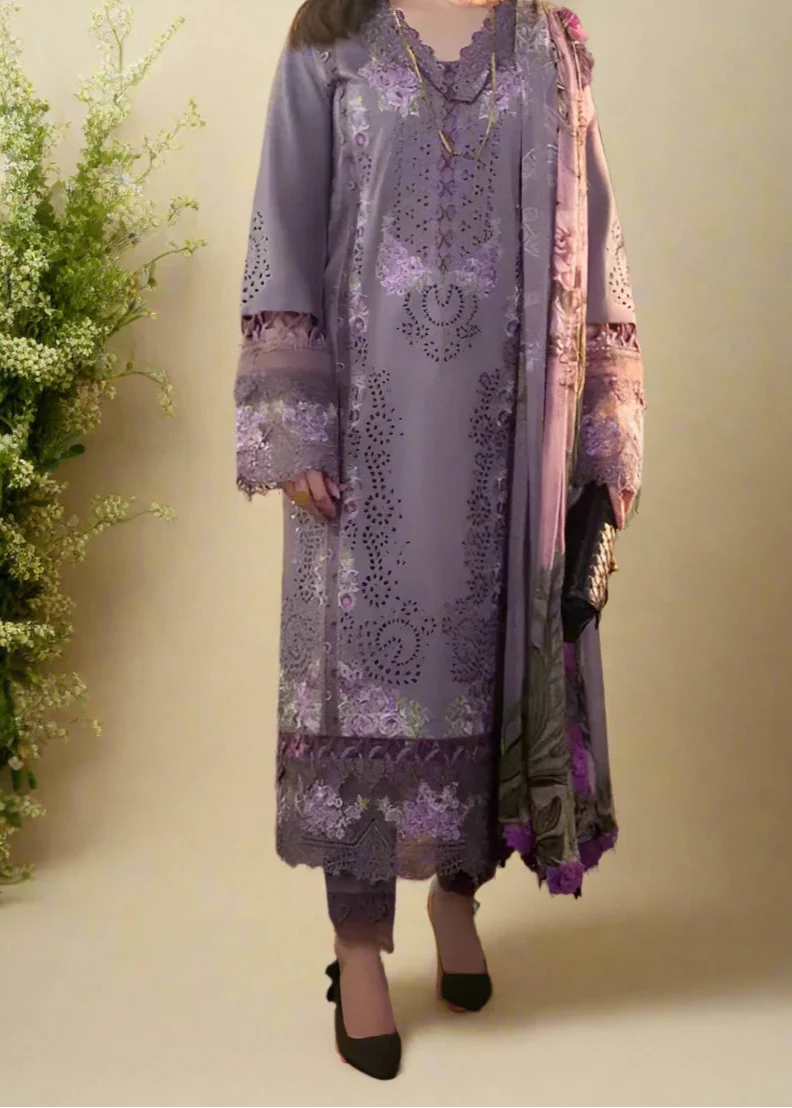 Grace W920-Embroidered 3pc CHIKANKARI Marina Dress With Printed Shawl.