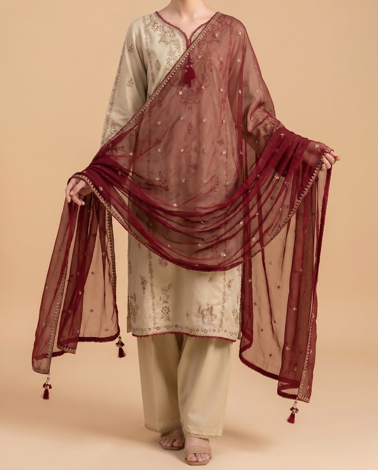 Grace S1433 - Embroidered 3pc Lawn Dress With Embroidered Chiffon Dupatta.