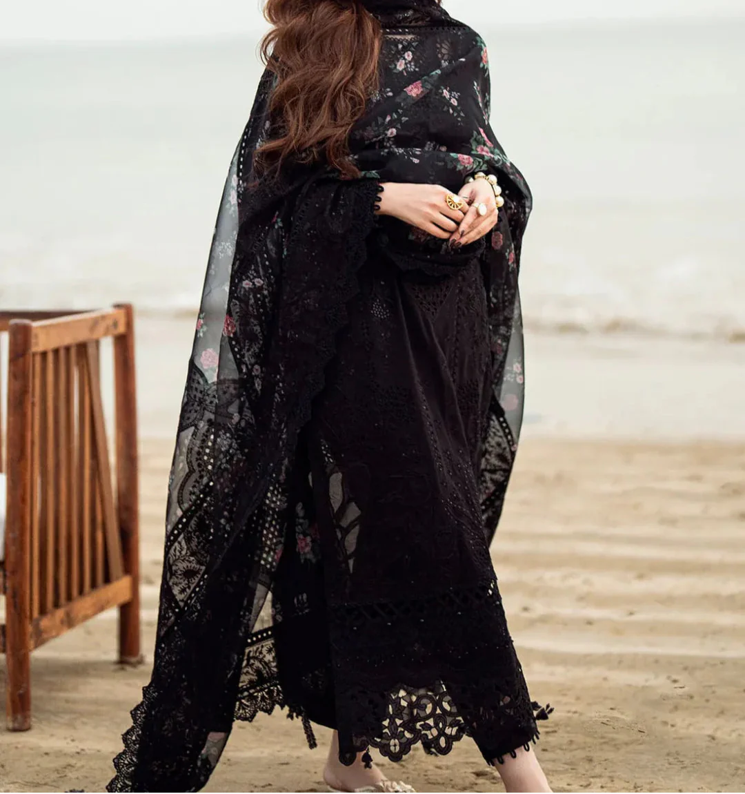 Grace W753-Embroidered 3pc CHIKANKARI Marina Dress With Printed Shawl.