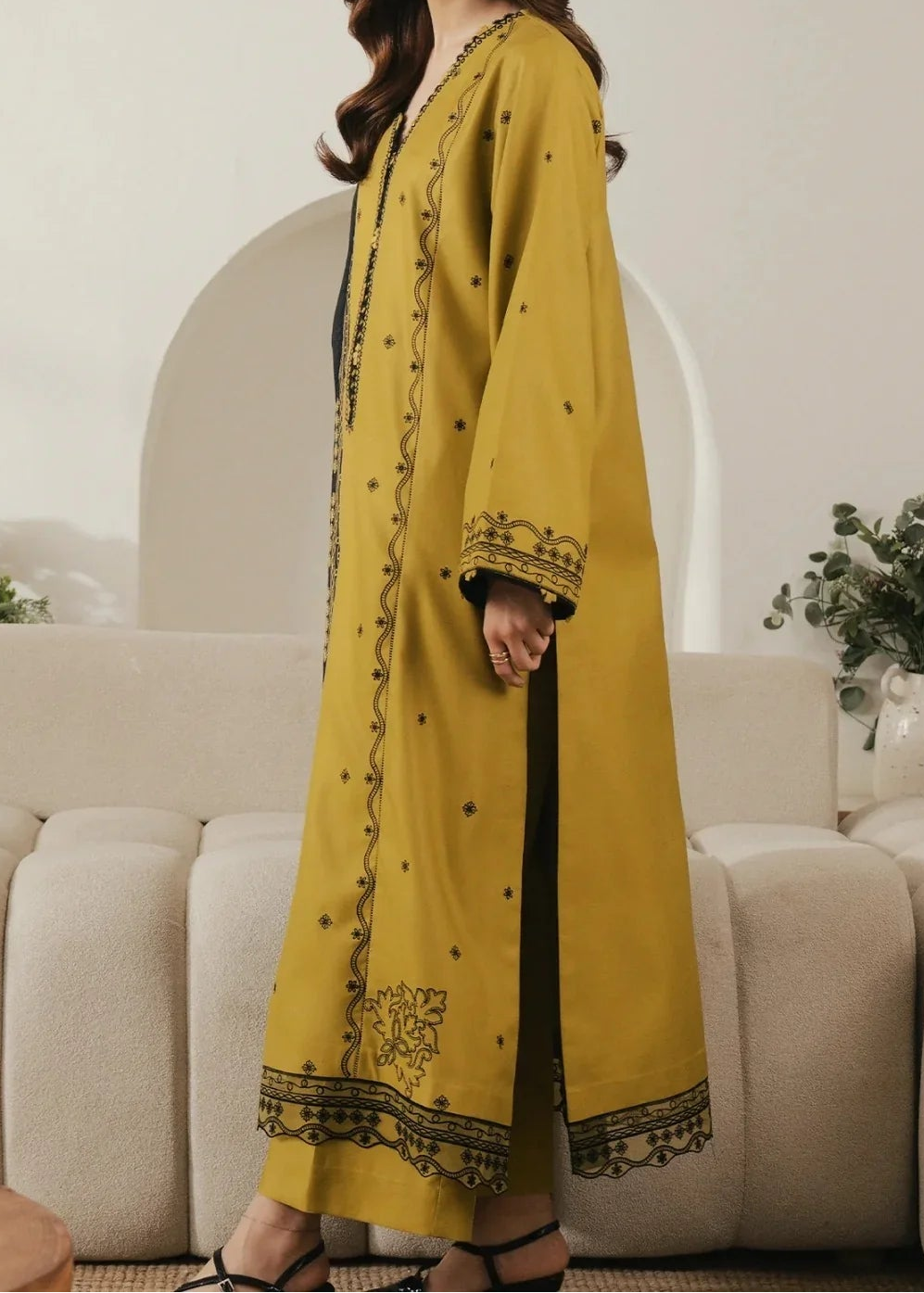 Grace W1010-Embroidered 3pc Marina Dress With Printed Shawl.