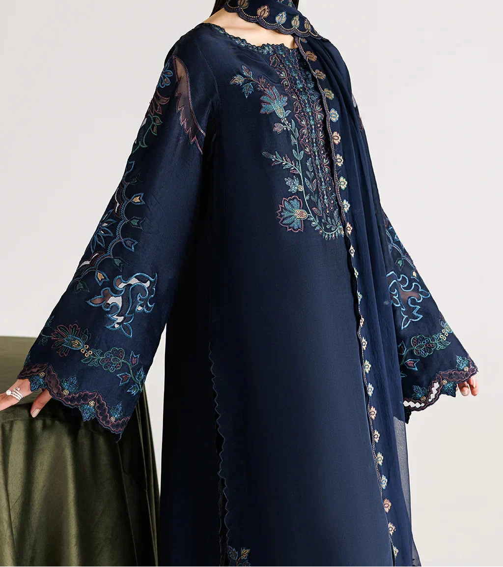 Grace Z-(W1057) - Stitched Embroidered 3pc Marina Dress With Embroidered Chiffon Dupatta.