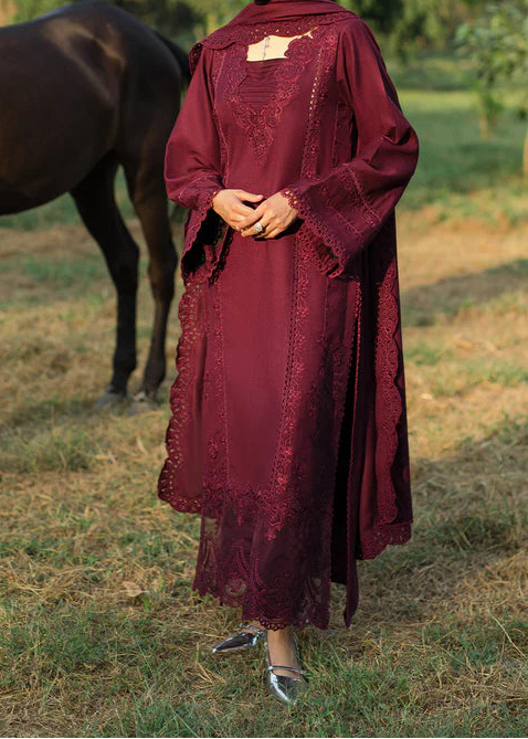 Grace S1338-Embroidered 3pc Lawn Dress With Embroidered Chiffon Dupatta.