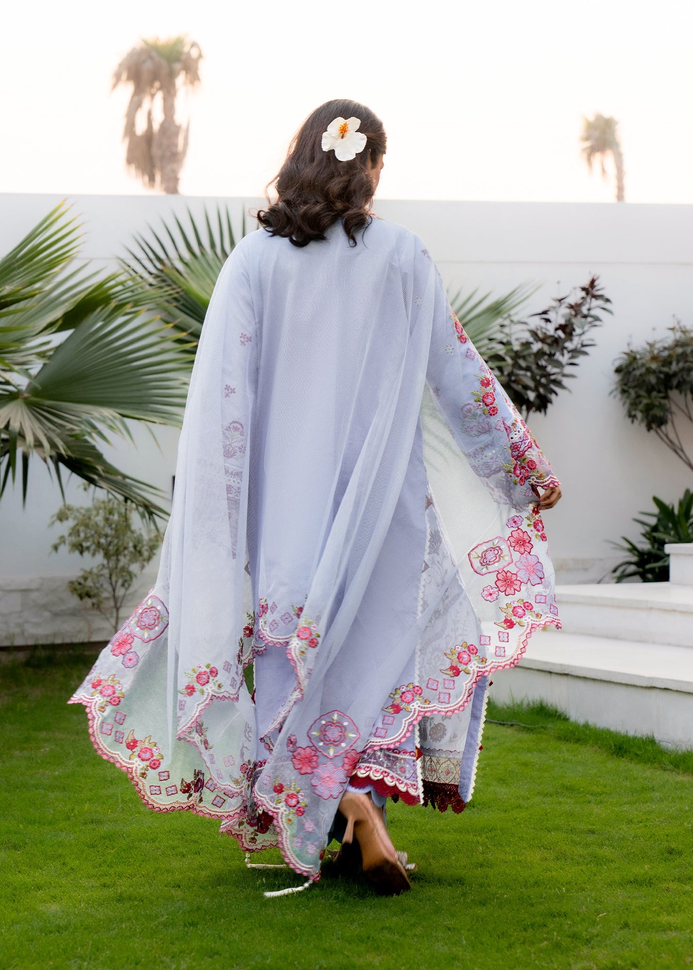 MISK 04 - Embroidered 3pc Chikankari Lawn Dress With Embroidered Cotton Net Dupatta.
