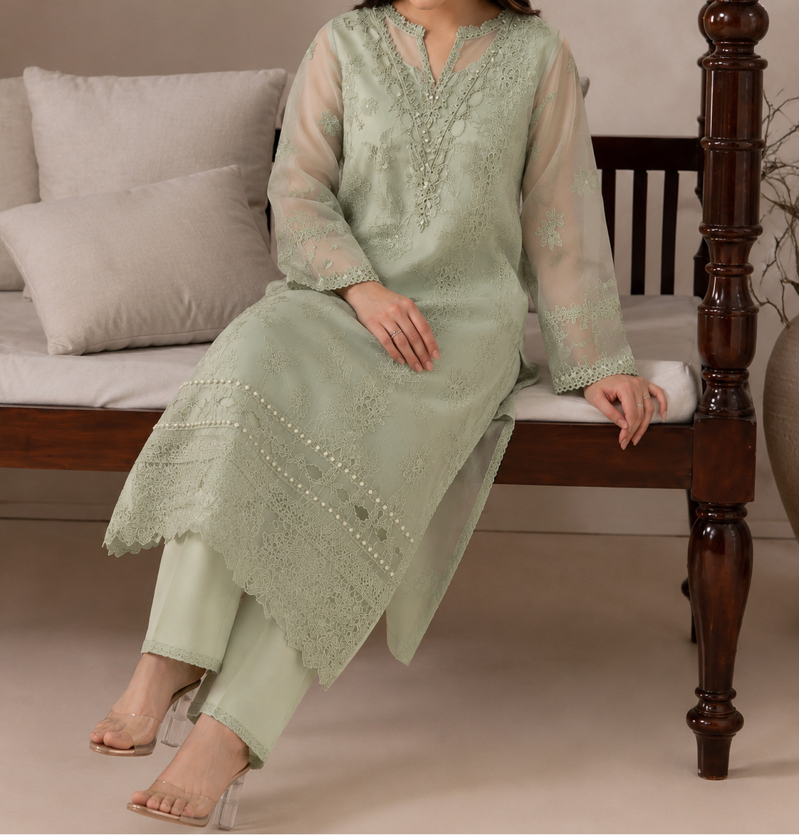 Grace S1521-Embroidered 2pc organza dress.