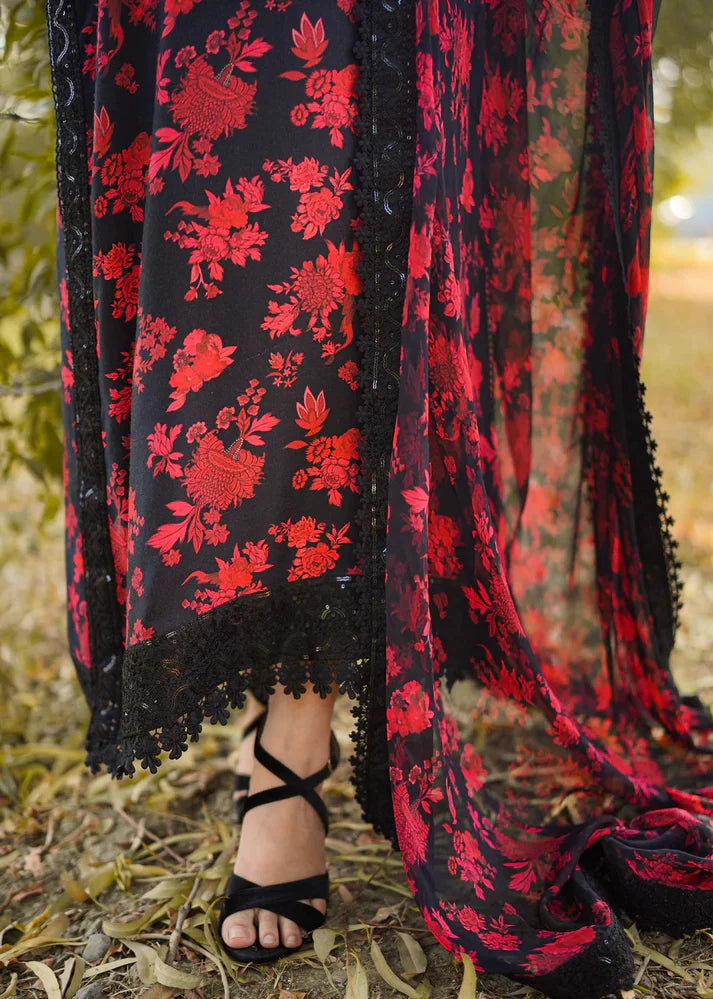 Grace S1298 - Printed & Embroidered 3pc Lawn Dress With Embroidered Chiffon Dupatta.