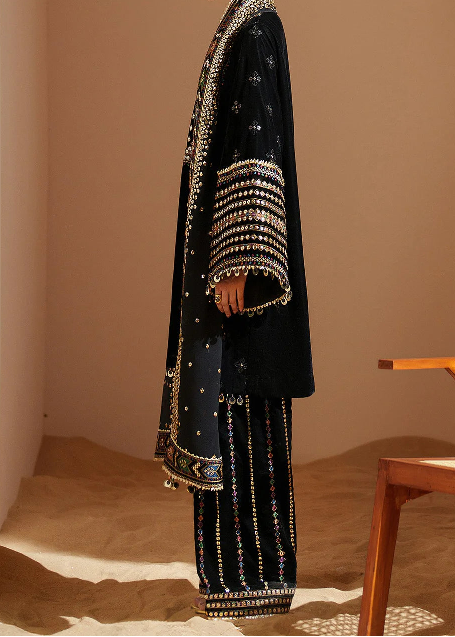 Grace W993-Embroidered Sequence 3pc Velvet Dress With Embroidered Sequence Chiffon Dupatta.