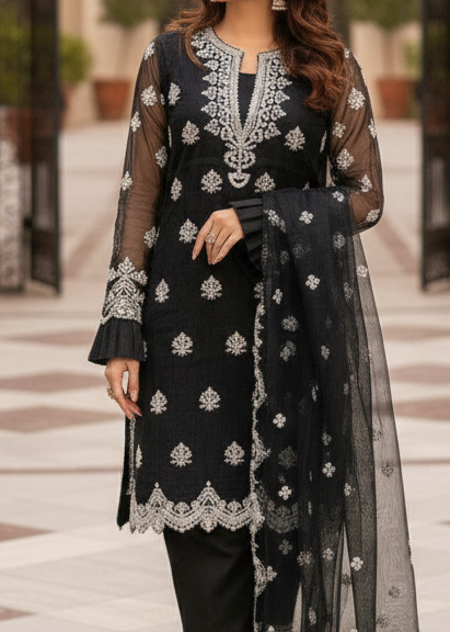 Grace W548-Embroidered 3pc organza dress with Embroidered organza duppata.