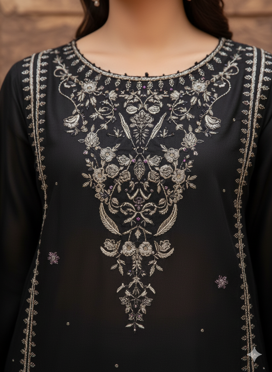 Grace W309- Embroidered 2pc Linen dress