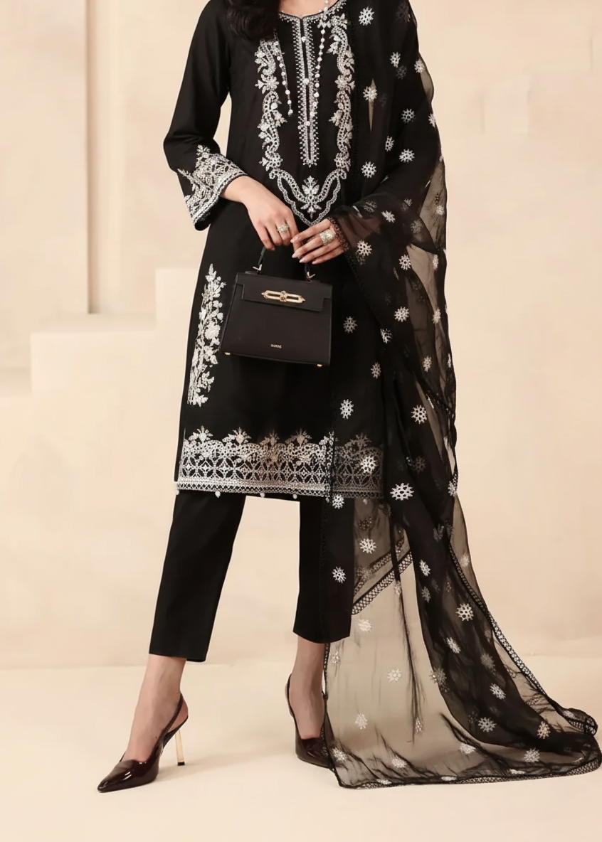 Grace W903-Embroidered 3pc Marina Dress With Embroidered Chiffon Dupatta.