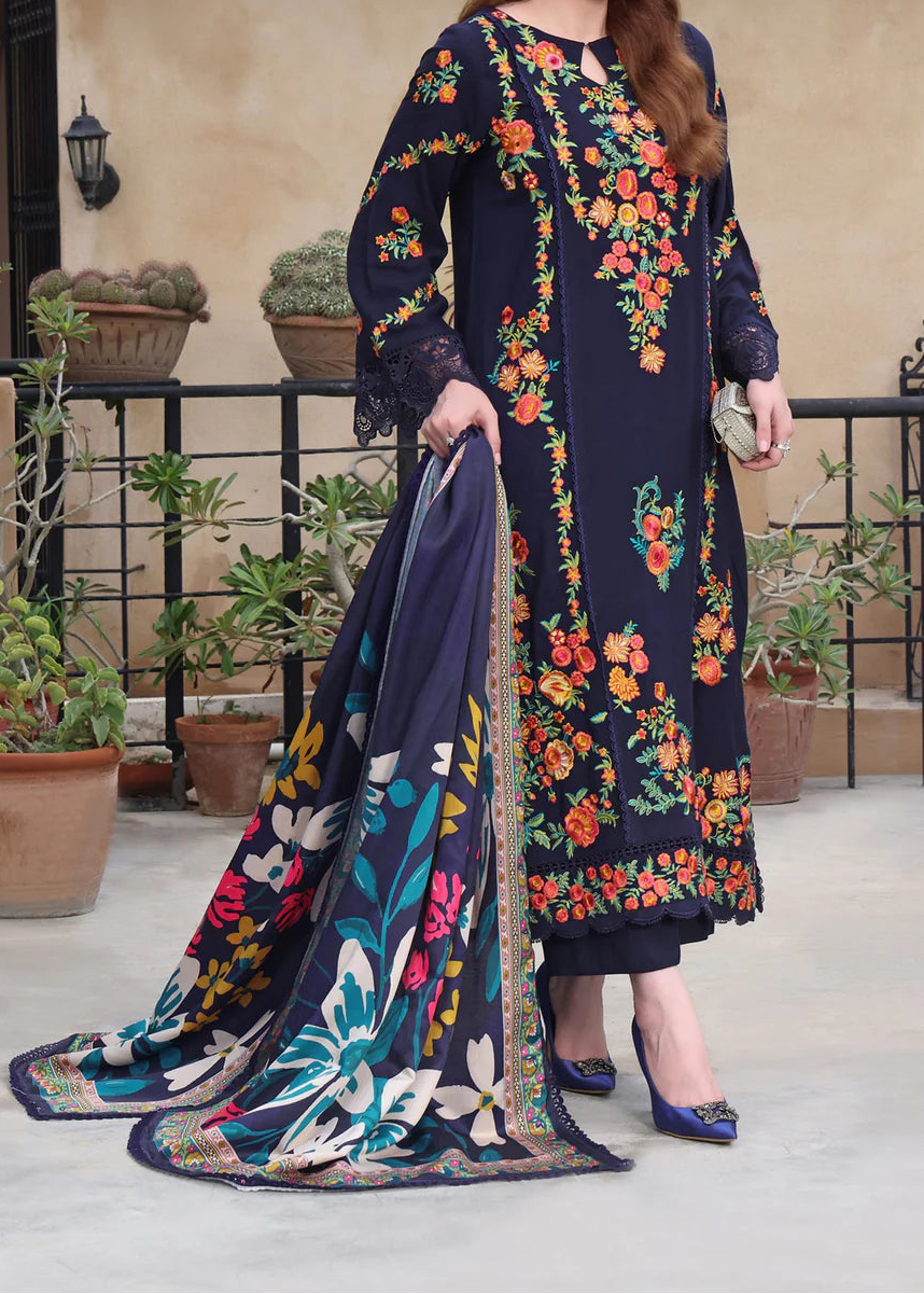 Grace W1017-Embroidered 3pc Marina Dress With Printed Shawl.