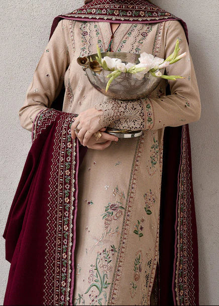 Grace Z-(W858) - Stitched Embroidered 3pc Marina Dress With Printed Shawl