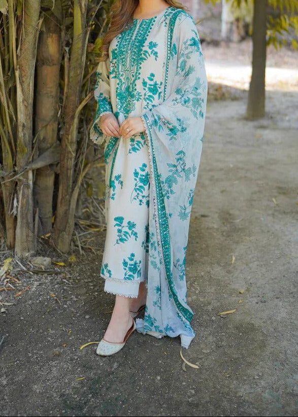 Grace S1300 - Printed & Embroidered 3pc Lawn Dress With Embroidered Sequence Chiffon Dupatta.