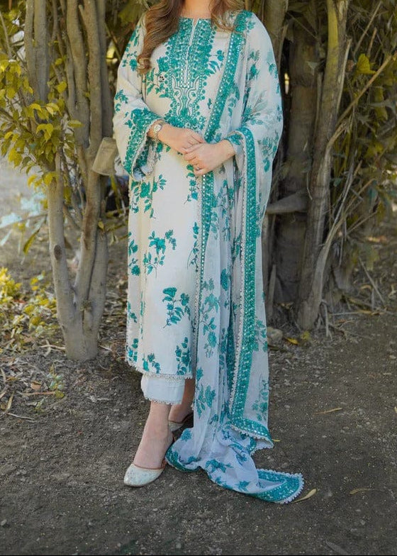 Grace S1300 - Printed & Embroidered 3pc Lawn Dress With Embroidered Sequence Chiffon Dupatta.