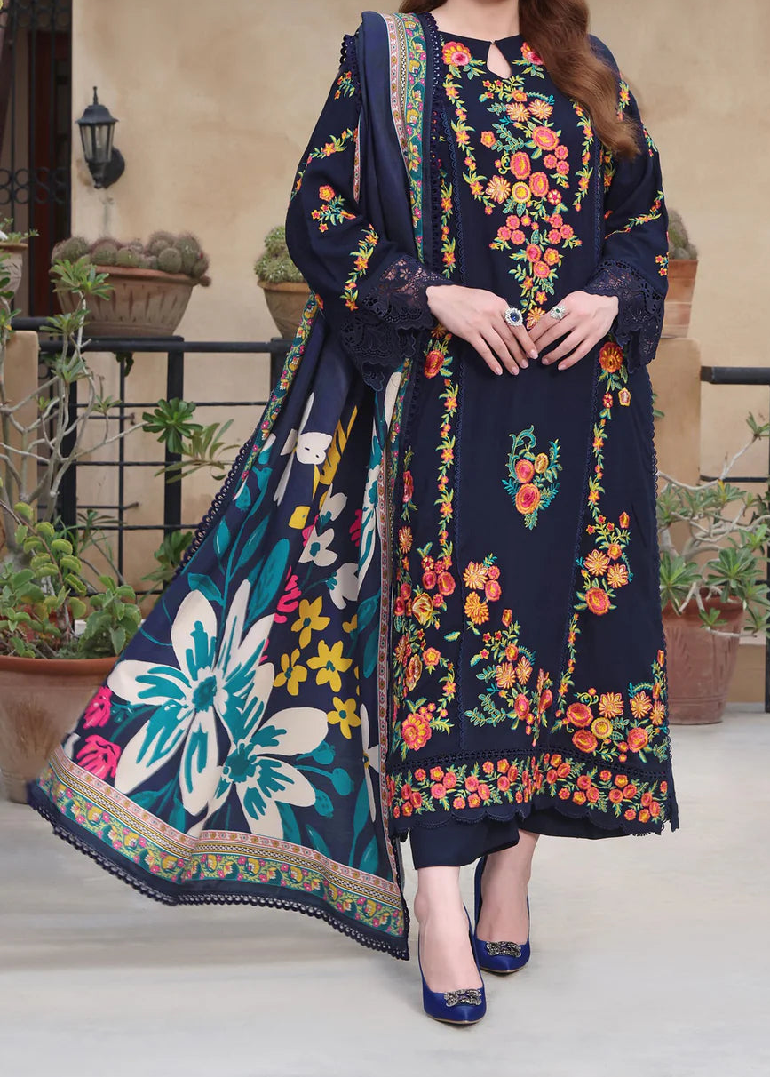 Grace W1017-Embroidered 3pc Marina Dress With Printed Shawl.