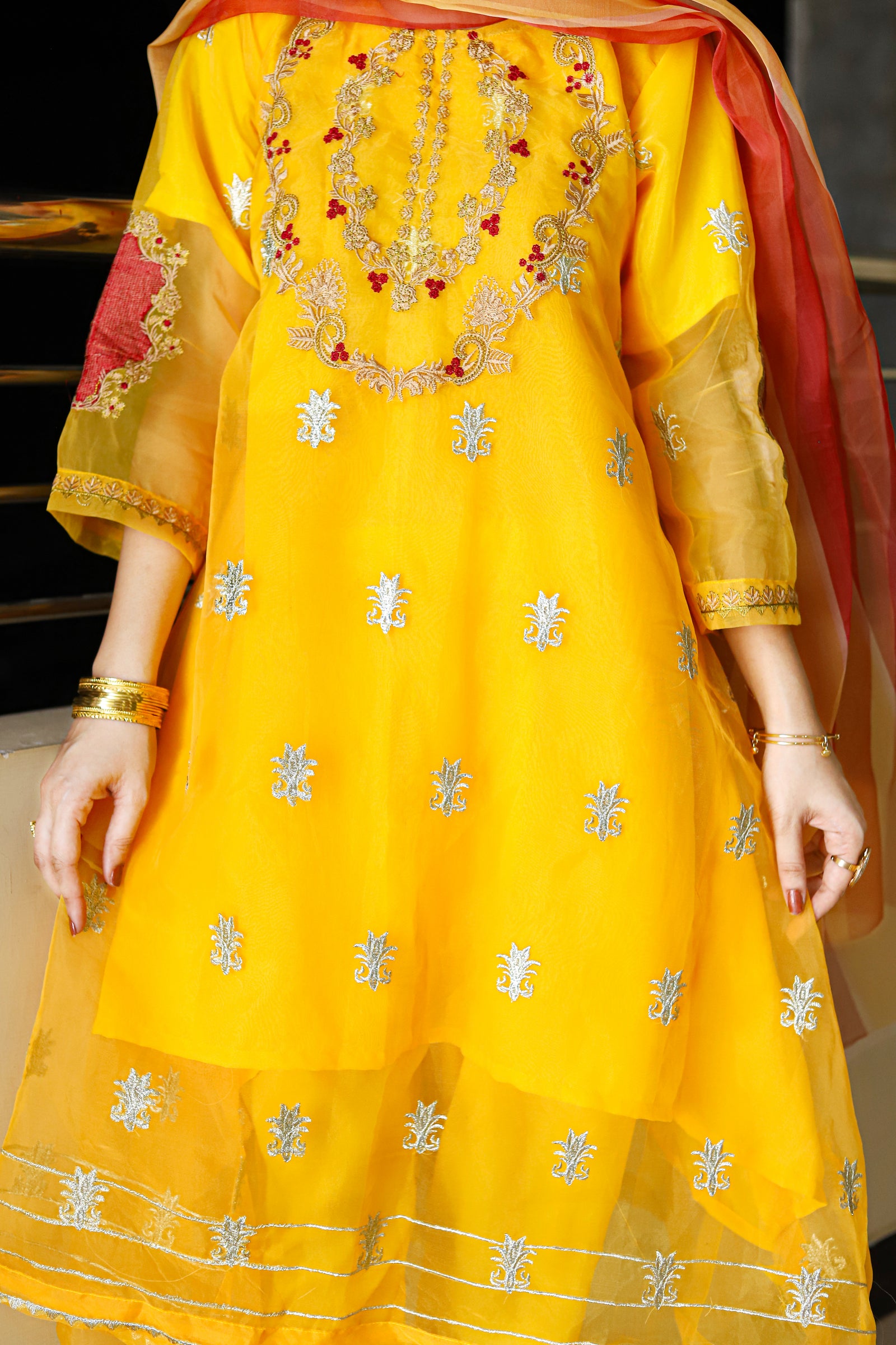 Grace W476-Embroidered 3pc organza dress with Embroidered Organza Duppata.