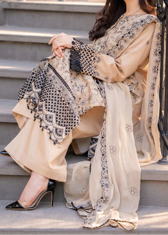 Grace W1011-Embroidered 3pc Marina Dress With Embroidered Chiffon Dupatta.