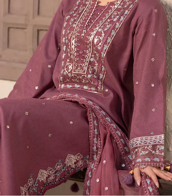 Grace W779-Embroidered 3pc Marina Dress With Embroidered Chiffon Dupatta.