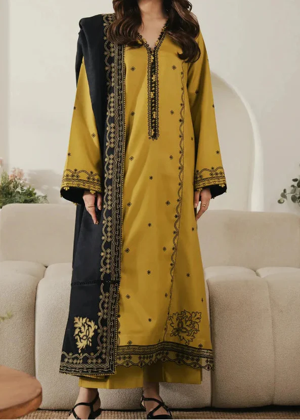 Grace Z-(W1010) - Stitched Embroidered 3pc Marina Dress With Printed Shawl.