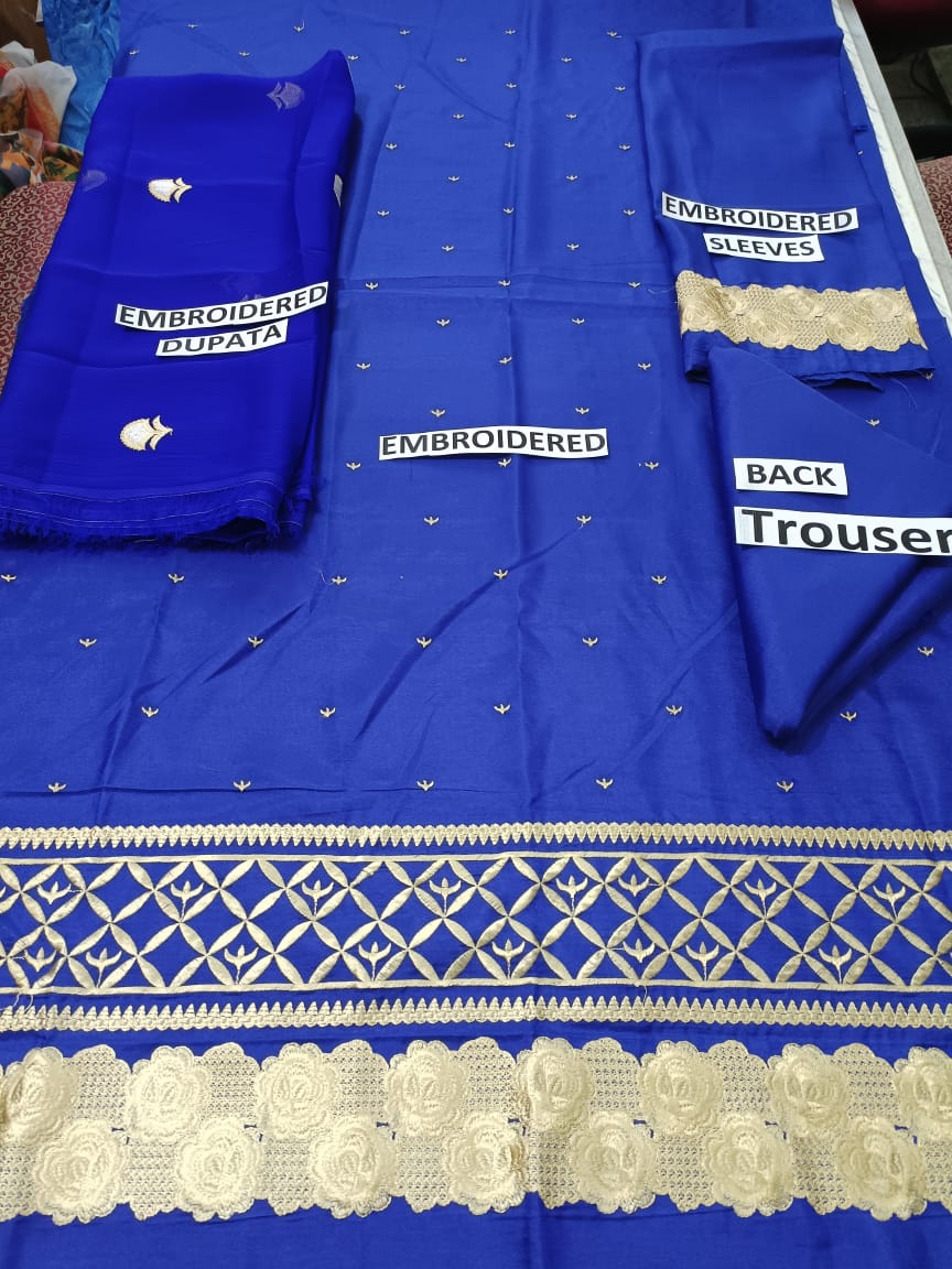 Grace S448- Embroidered 3pc kataan silk dress with embroidered chiffon dupatta.