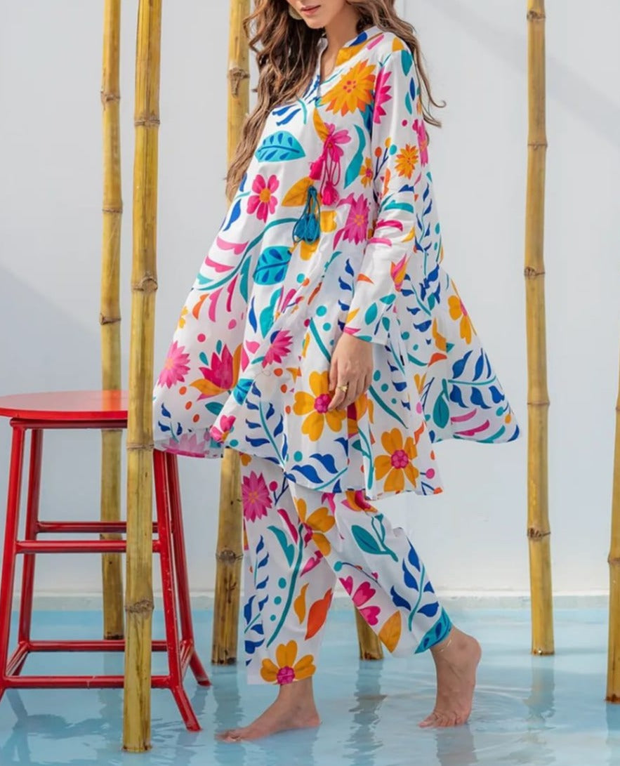 Grace W281- Printed 2pc soft crepe dress
