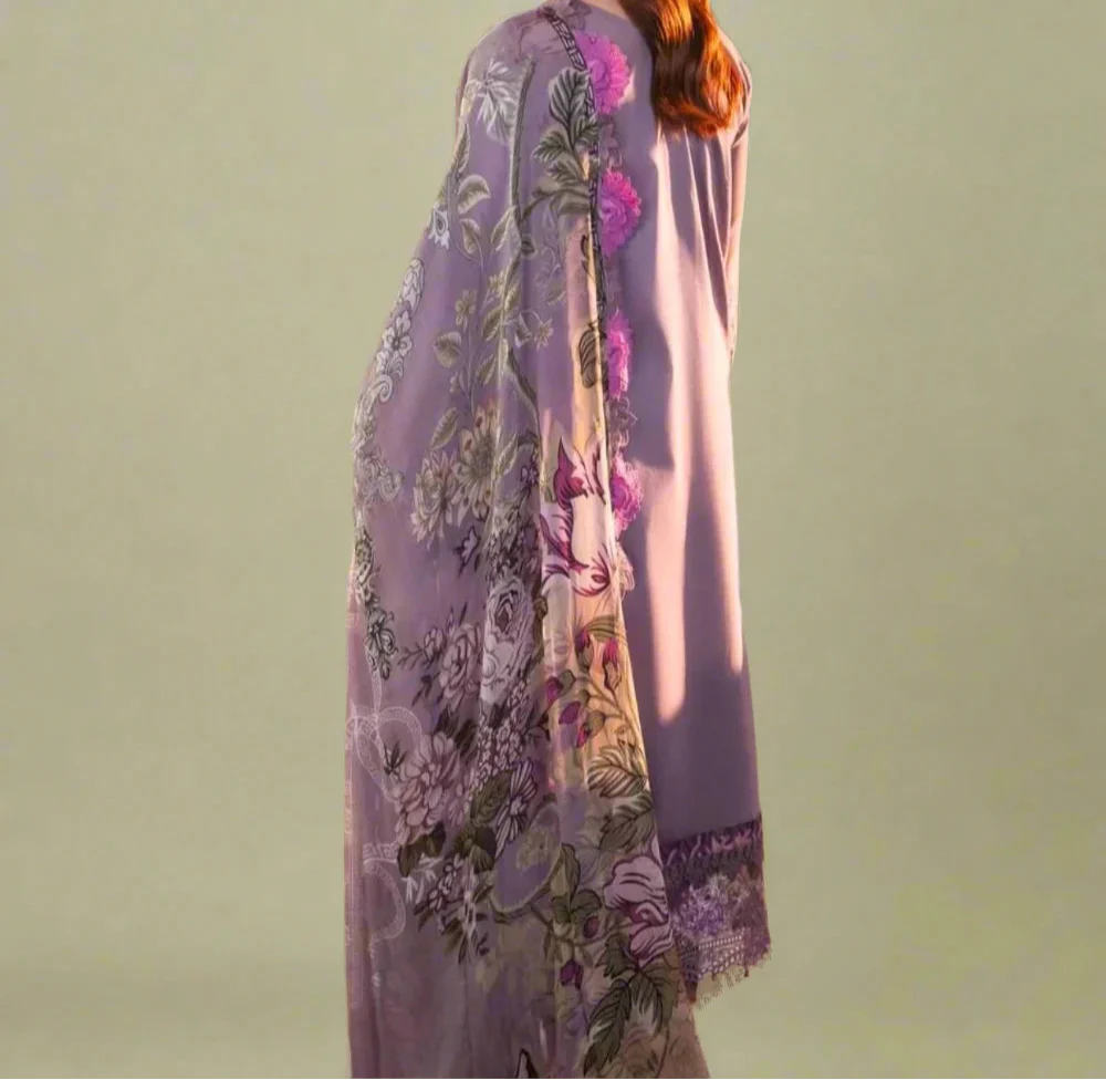 Grace W920-Embroidered 3pc CHIKANKARI Marina Dress With Printed Shawl.