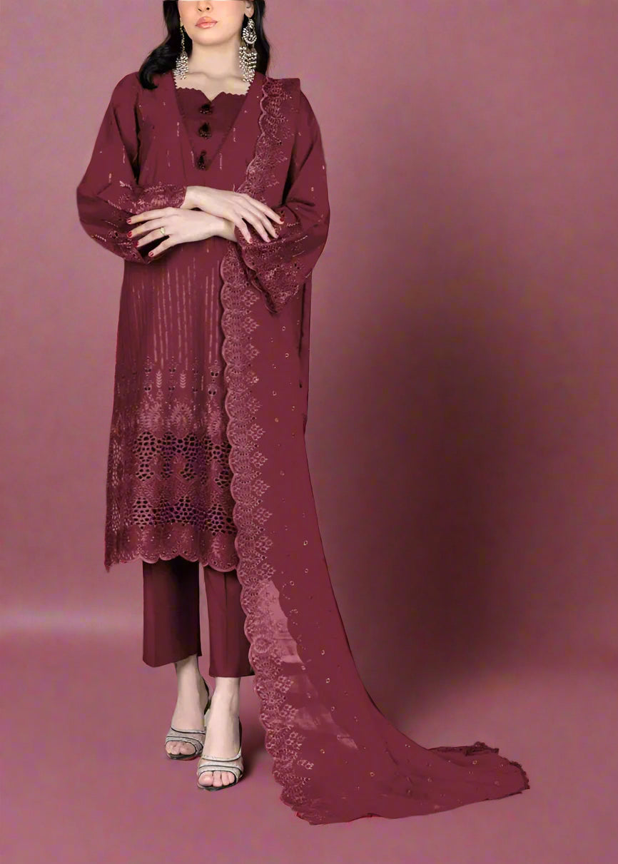 Grace S1072-Embroidered 3PC CHIKANKARI Lawn Dress With Embroidered Chiffon Dupatta.