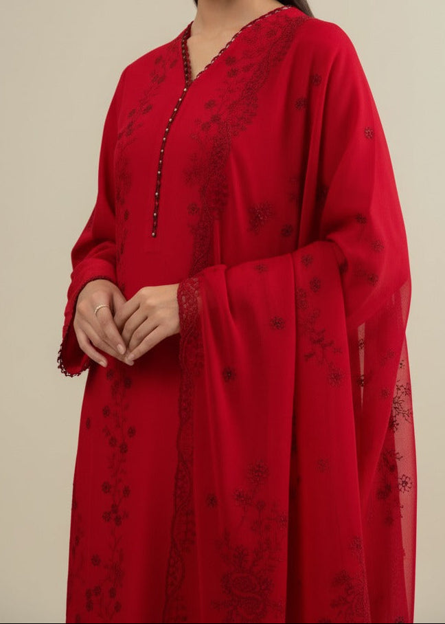 Grace W852-Embroidered 3pc Chikankari Marina Dress With Embroidered Chikankari Chiffon Dupatta.