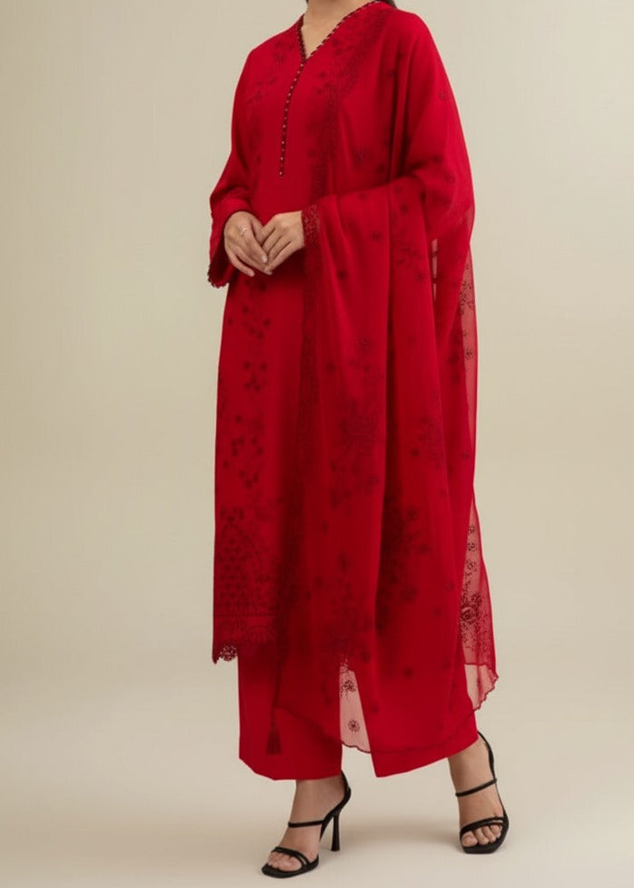 Grace W852-Embroidered 3pc Chikankari Marina Dress With Embroidered Chikankari Chiffon Dupatta.