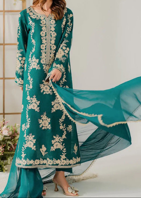 Grace W934-Embroidered 3pc Marina Dress With Dyed Chiffon Dupatta.