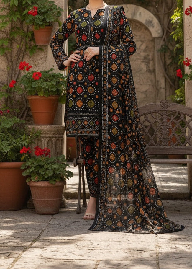 Grace S1333 - Printed & Embroidered 3pc Lawn Dress With Embroidered Chiffon Dupatta.