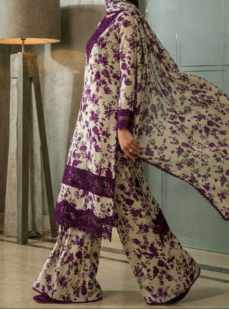 Grace S1336 - Printed & Embroidered 3pc Lawn Dress With Embroidered Chiffon Dupatta.