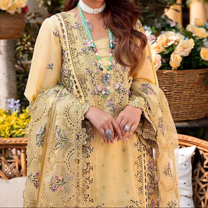 Grace S1383 - Embroidered 3pc Lawn Dress With Embroidered Khadi Net Dupatta.