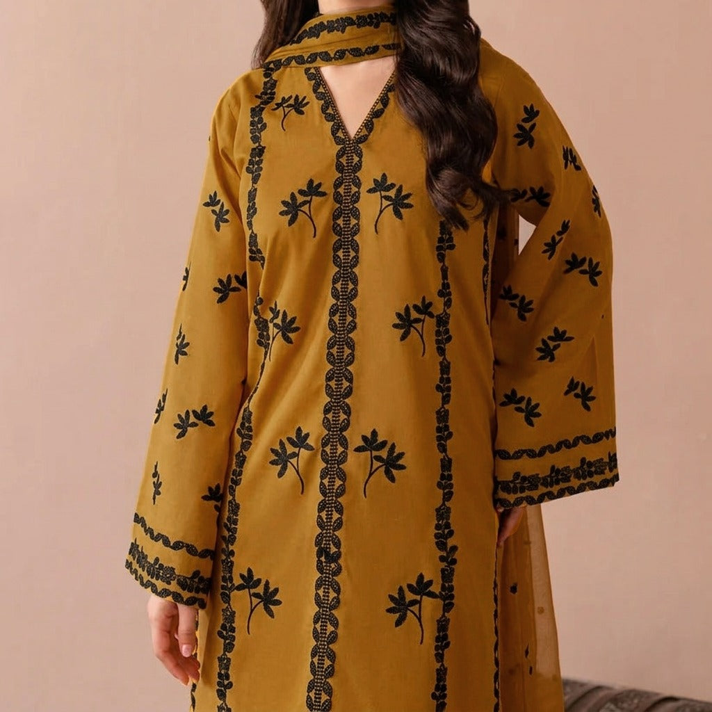 Grace S1461-Embroidered 3pc Lawn Dress With Embroidered Chiffon Dupatta.