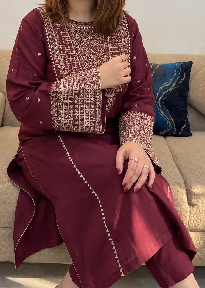 Grace Z-(W1077) - Stitched Embroidered 2pc Marina Dress.