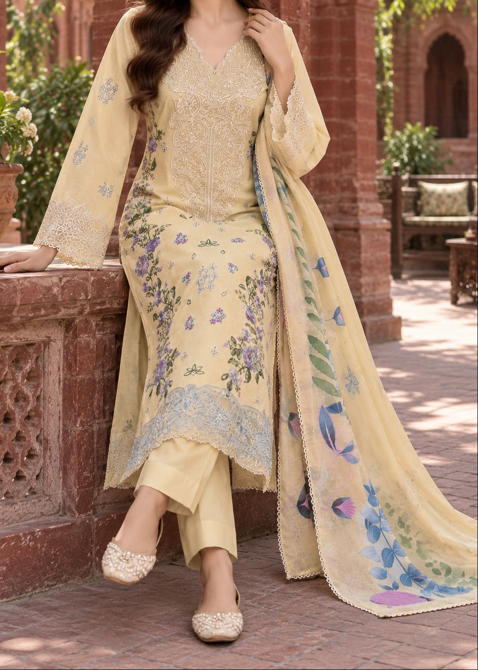 Grace S1624 - Embroidered 3pc Lawn Dress With Printed Polly Lawn Dupatta.