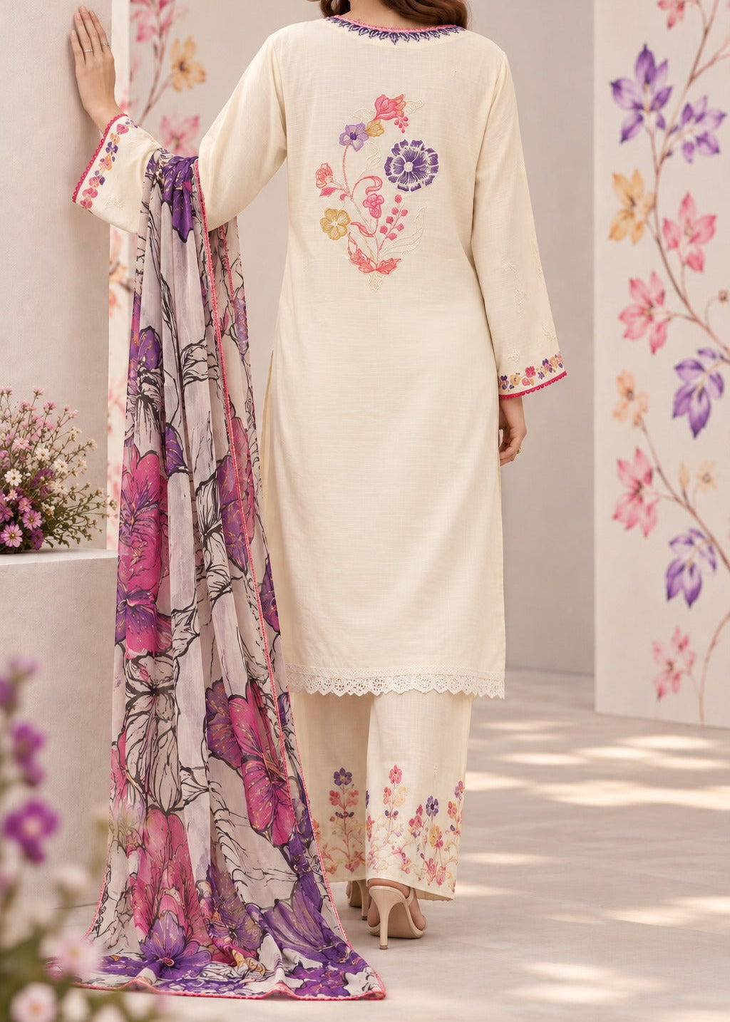 Grace S1625 - Embroidered 3pc Lawn Dress With Printed Chiffon Dupatta.