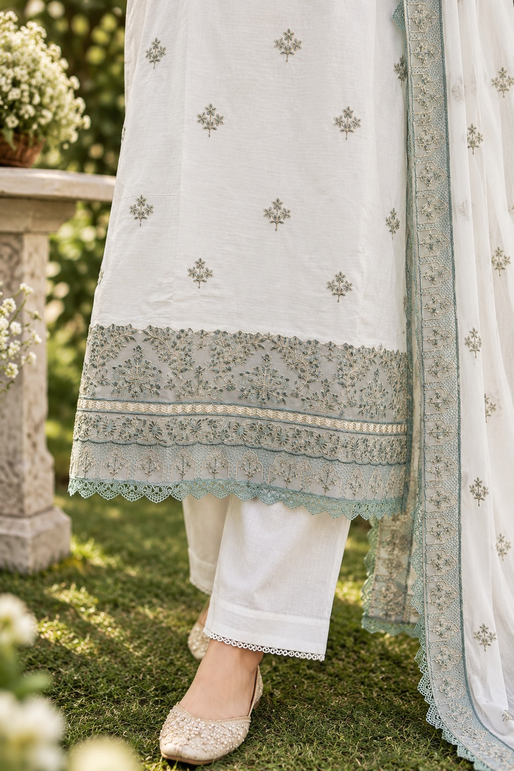Grace S1569 - Embroidered 3pc Lawn Dress With Embroidered Chiffon Dupatta.