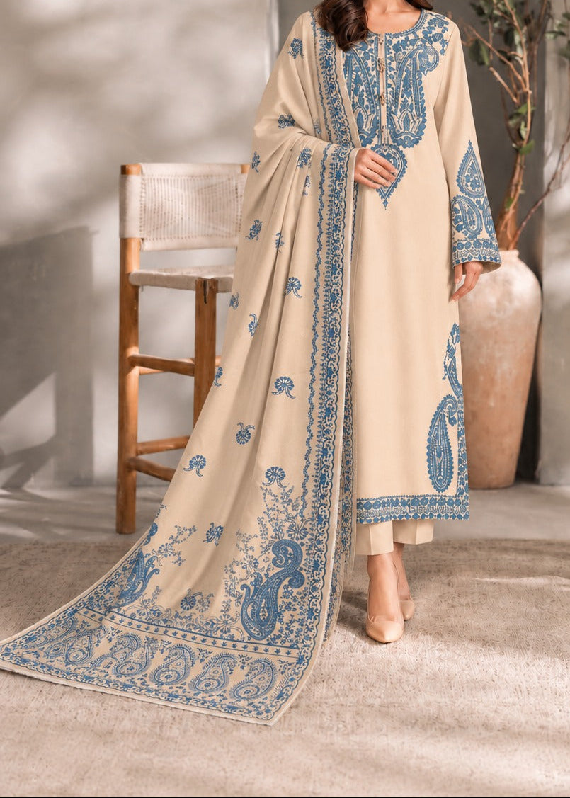 Grace W1072 - Embroidered 3pc Marina Dress With Printed Shawl.