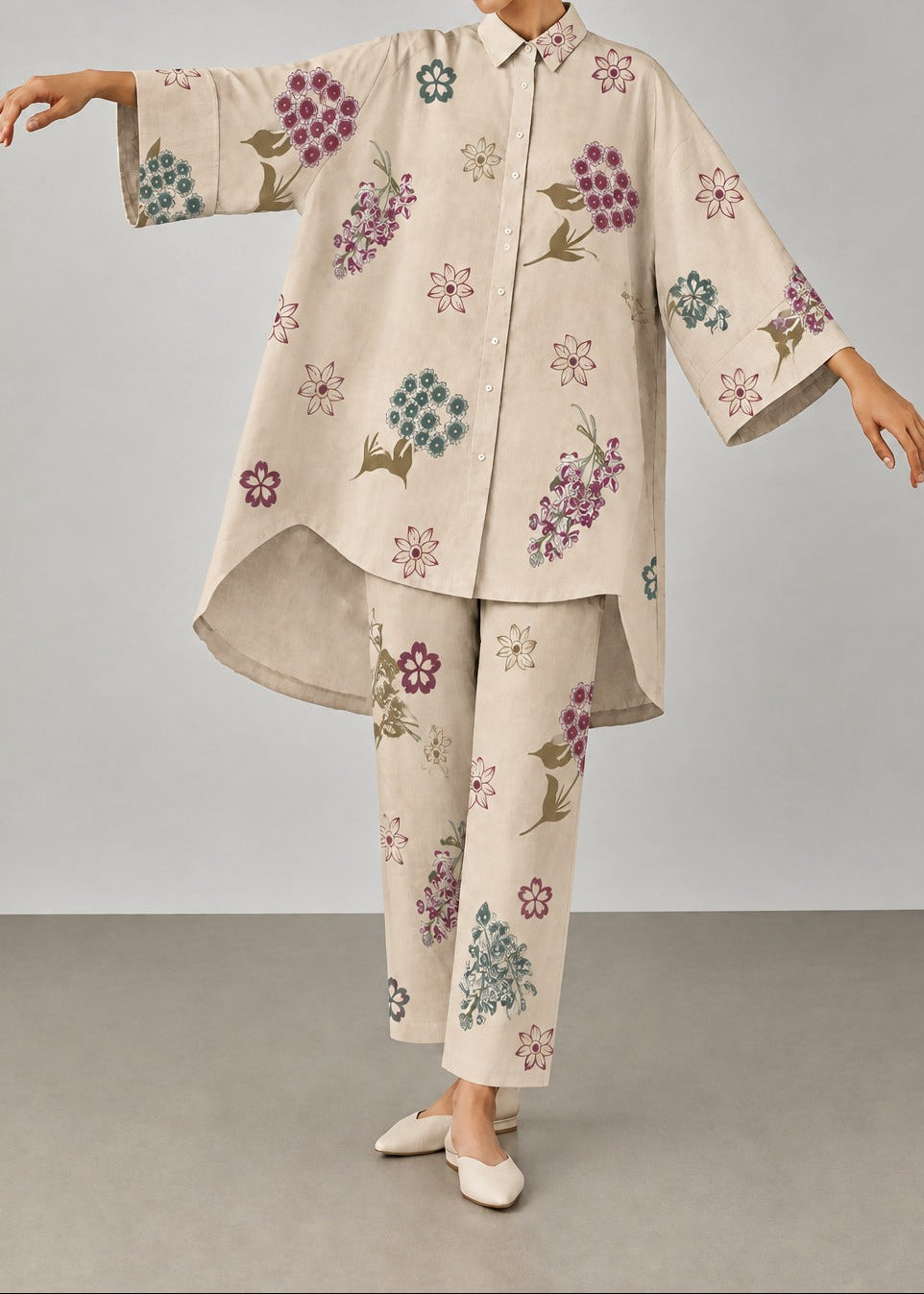 Grace W1064 - Digital Printed 2pc Silk Dress.