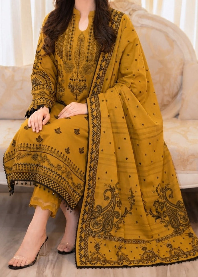 Grace W1082 - Embroidered 3pc Marina Dress With Printed Shawl.