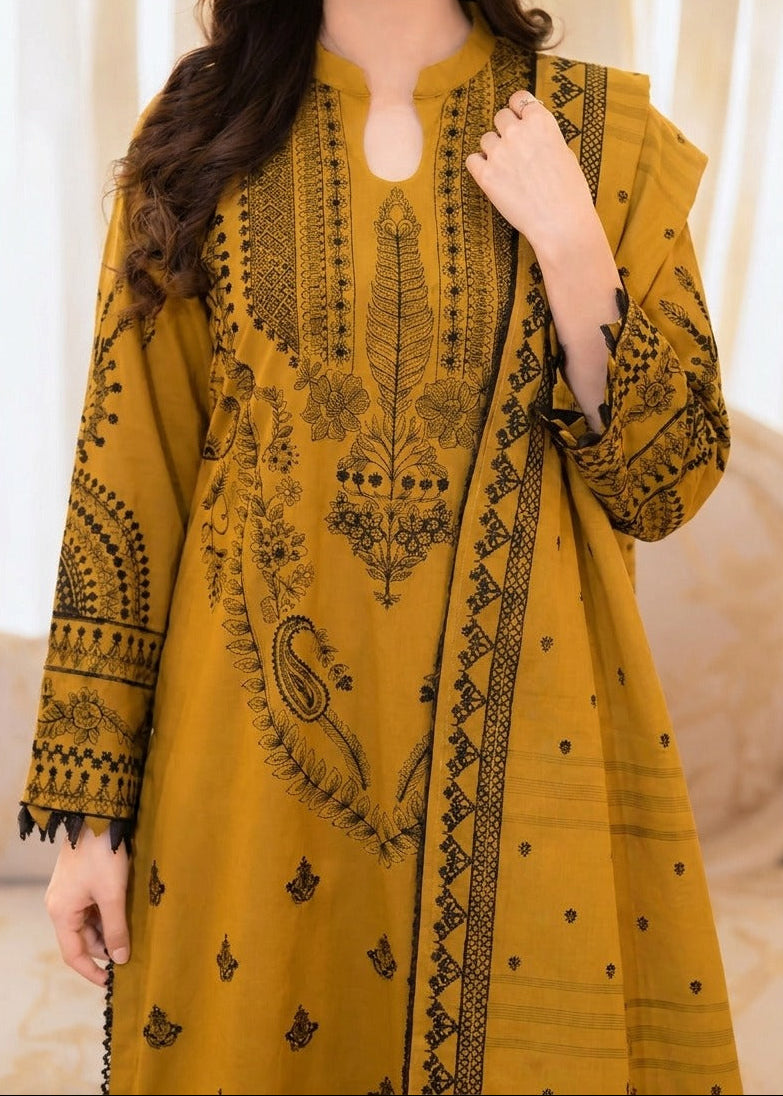 Grace W1082 - Embroidered 3pc Marina Dress With Printed Shawl.