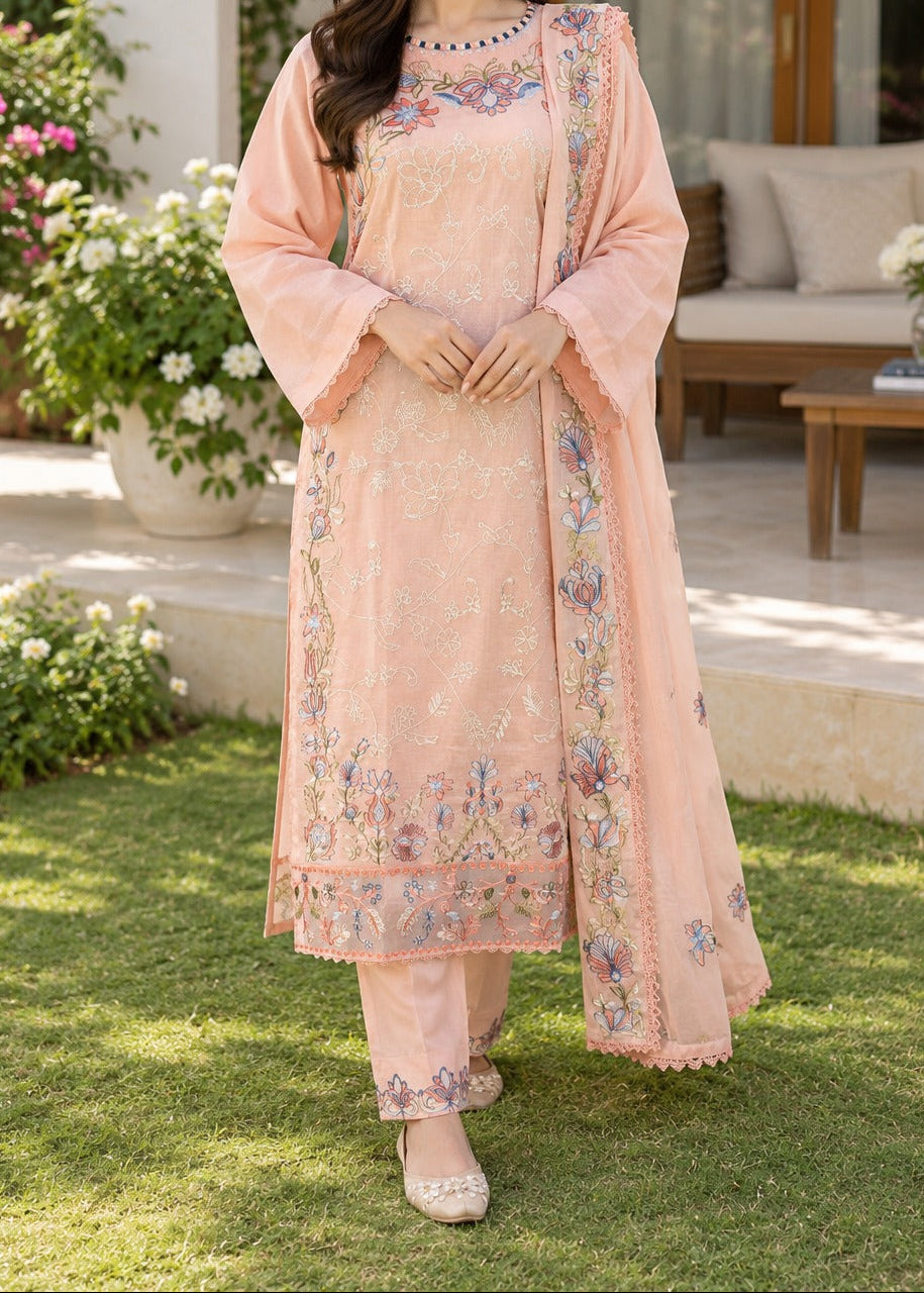 Grace S1629 - Embroidered 3pc Lawn Dress With Embroidered Chiffon Dupatta.