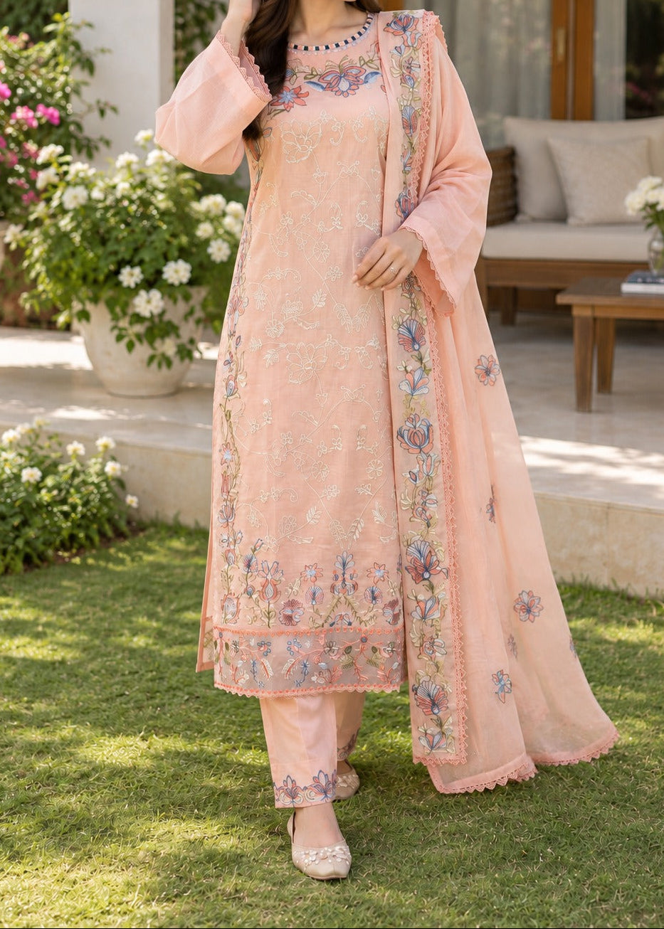 Grace S1629 - Embroidered 3pc Lawn Dress With Embroidered Chiffon Dupatta.