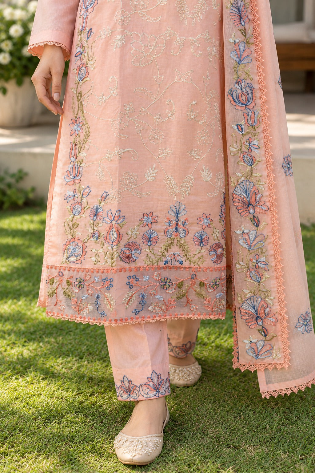 Grace W1086 - Embroidered 3pc Marina Dress With Embroidered Marina Shawl.