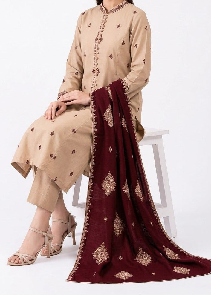 Grace W1081 - Embroidered 3pc Marina Dress With Printed Shawl.