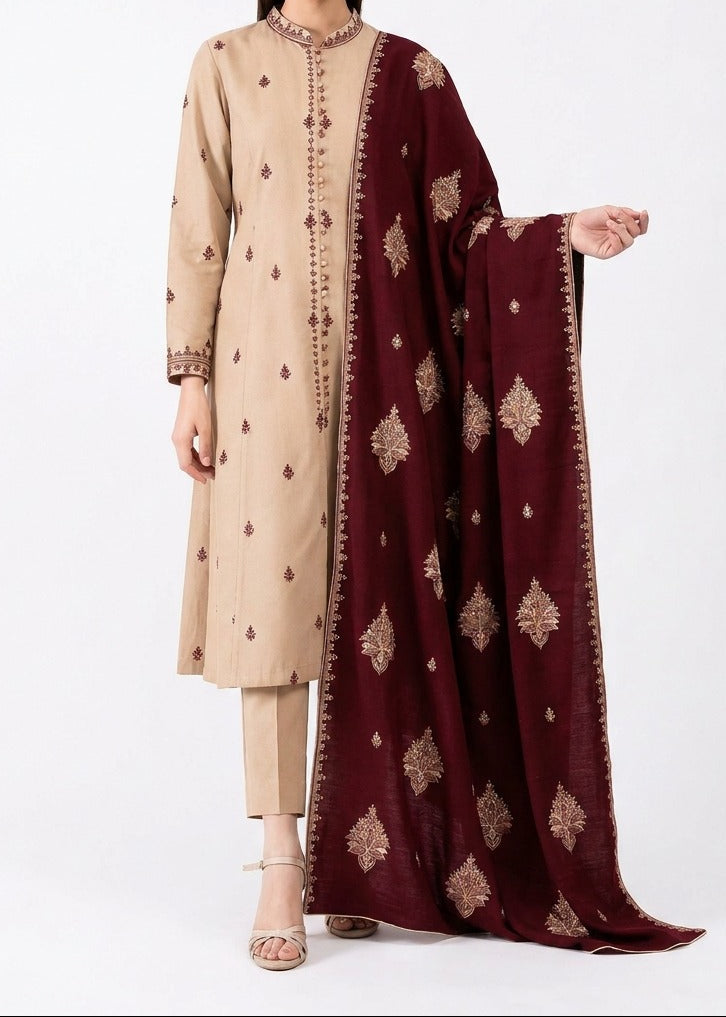 Grace W1081 - Embroidered 3pc Marina Dress With Printed Shawl.