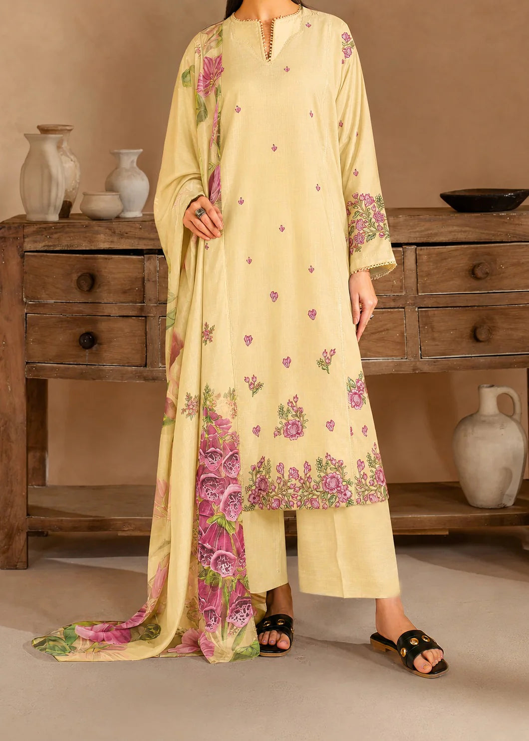 Grace Z-(S1492) - Stitched Embroidered 3pc Lawn Dress With Printed Lawn Dupatta.