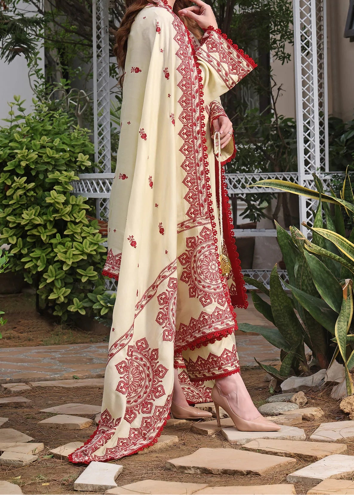 Grace W773 - Embroidered 3pc Marina Dress With Embroidered Marina Shawl.