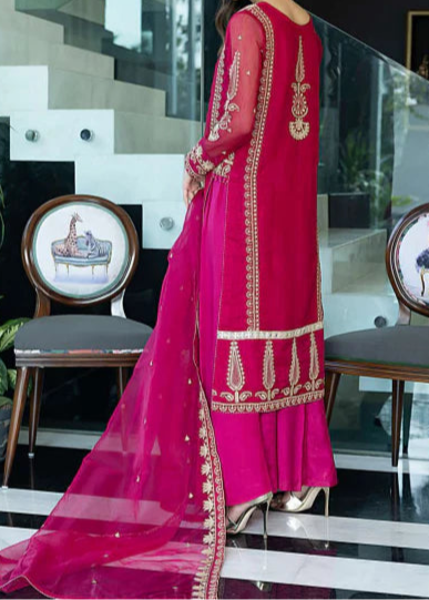 MAGENTA– Embroidered Chiffon Unstitched 3Pc Suit.